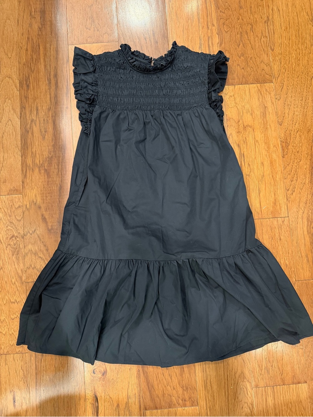 Strut & Bolt Black Ruffle-Sleeve Smocked Dress
